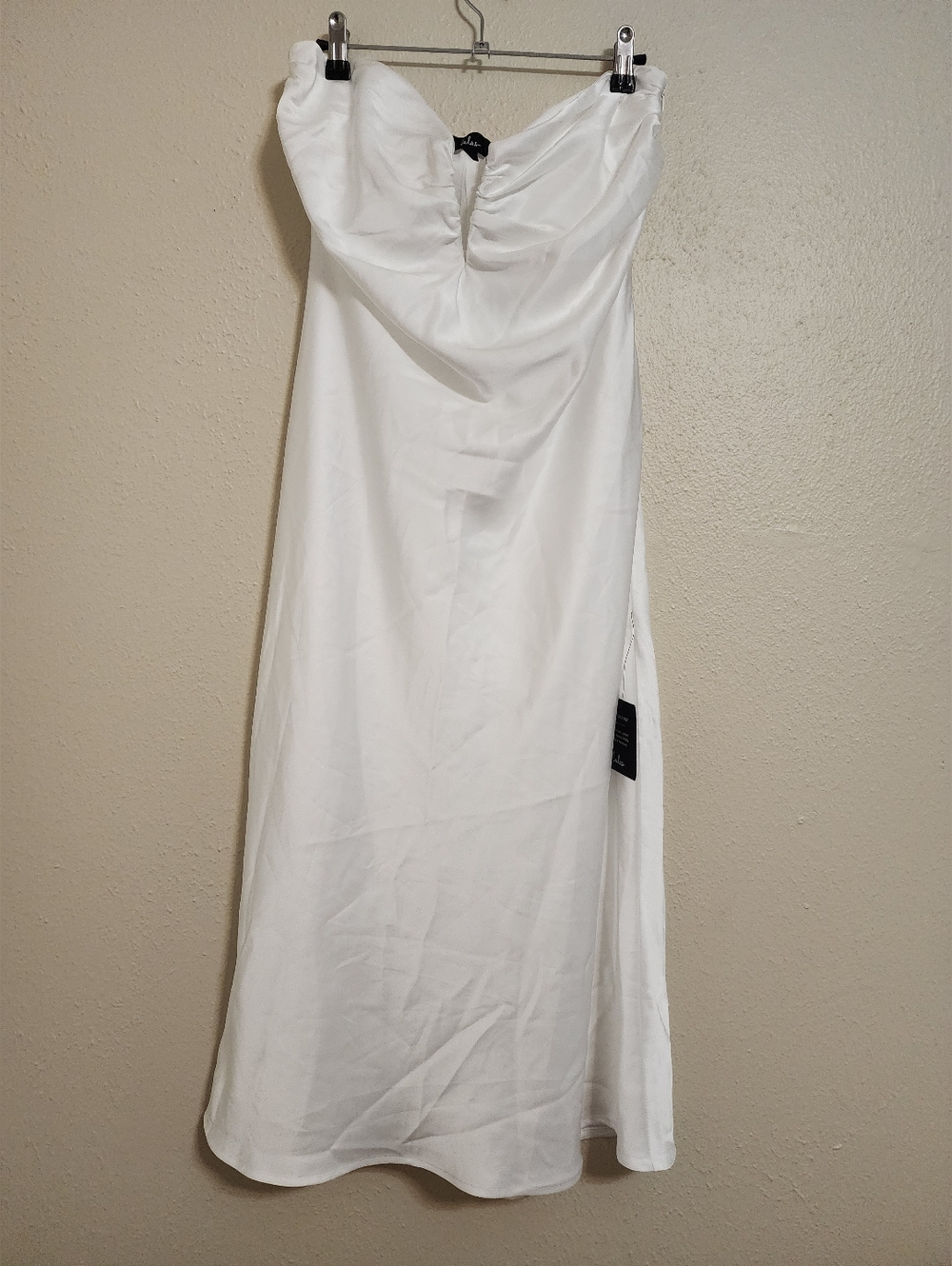 Lulus Luxe Crush White Satin Rhinestone Bow Strapless Midi Dress XL Wedding - Picture 6 of 11